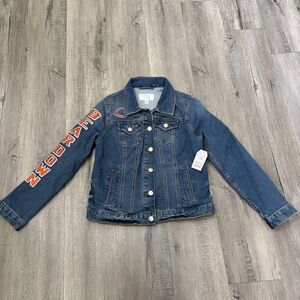 Time and Tru Womens Denim Blue Jean Jacket Size Small Button Front Chicago Bears